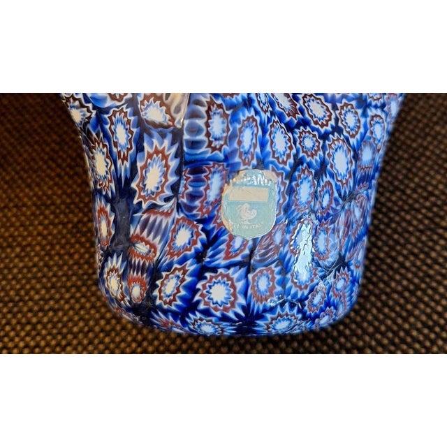 Vintage Italian Fazzoletto Vase in Blue Murano Glass with Individual Murrines, 1970s For Sale - Image 4 of 6