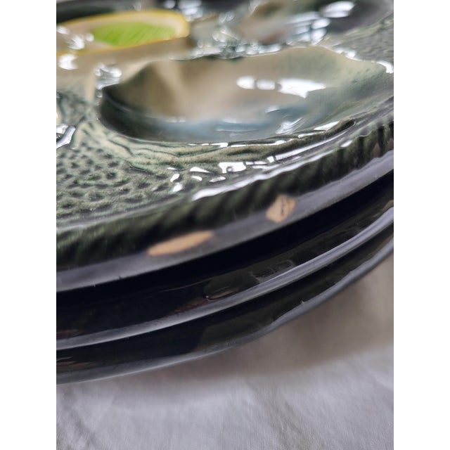 Black Mid-Century French Majolica Oyster Service from Saint-Clement, 1950s, Set of 7 For Sale - Image 8 of 9