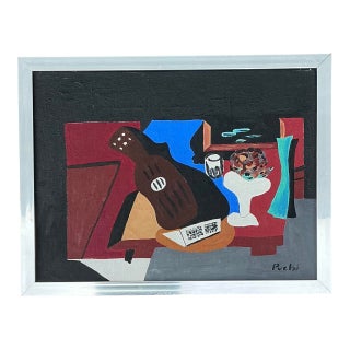 Vintage Abstract Cubist Still Life on Canvas For Sale