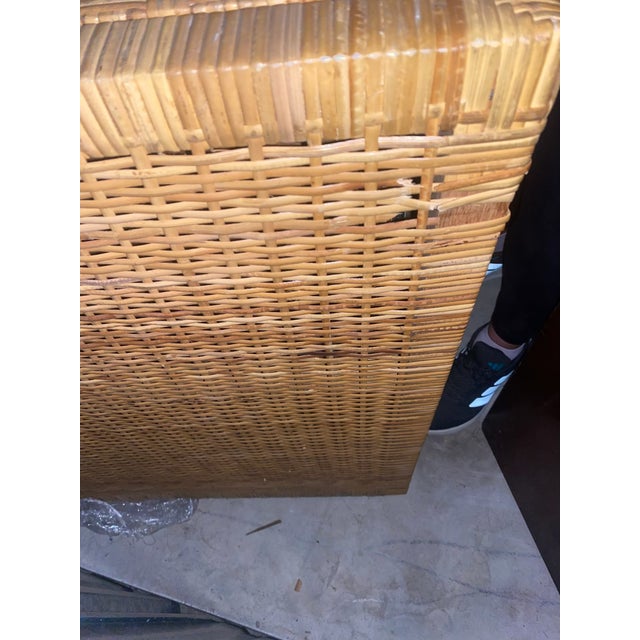 Vintage Wicker Rattan Pair of Chest of Drawers Dressers With Brass Campaign Style Hardware For Sale - Image 14 of 15