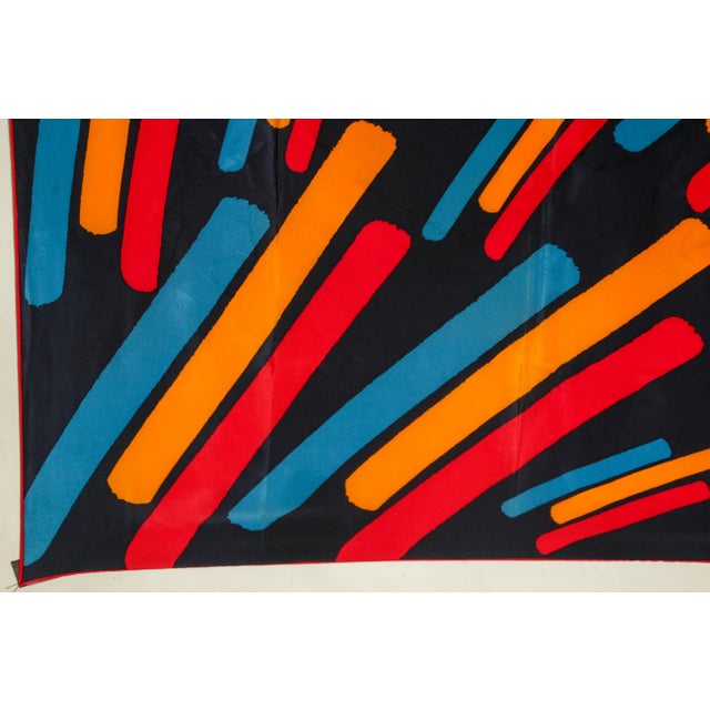 Vintage CHRISTIAN FISCHBACHER for Raiffeisen. Silk scarf hem rolled 34 " x 34" multicolor, blue, yellow and red bold on...