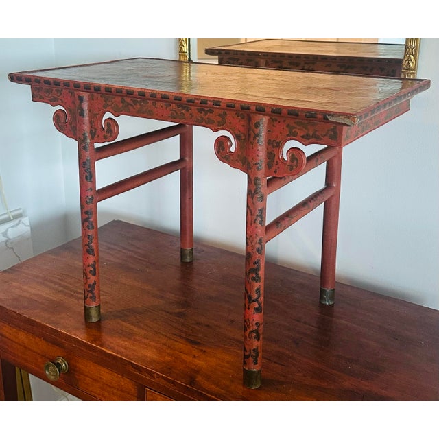 Chinese Chinese Red Lacquer Side Table, Drinks Table, 19th C. For Sale - Image 3 of 11