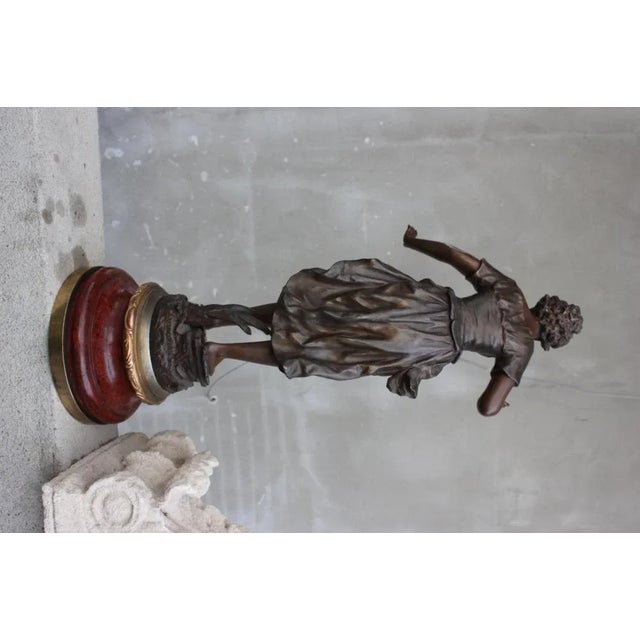 French Sculpture of Girl on Wood Base by Ernest Rancoulet For Sale - Image 3 of 12