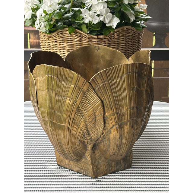 Vintage, heavy brass seashell planter in scallop shell form that is substantial in size. Lovely patina throughout. CIRCA:...