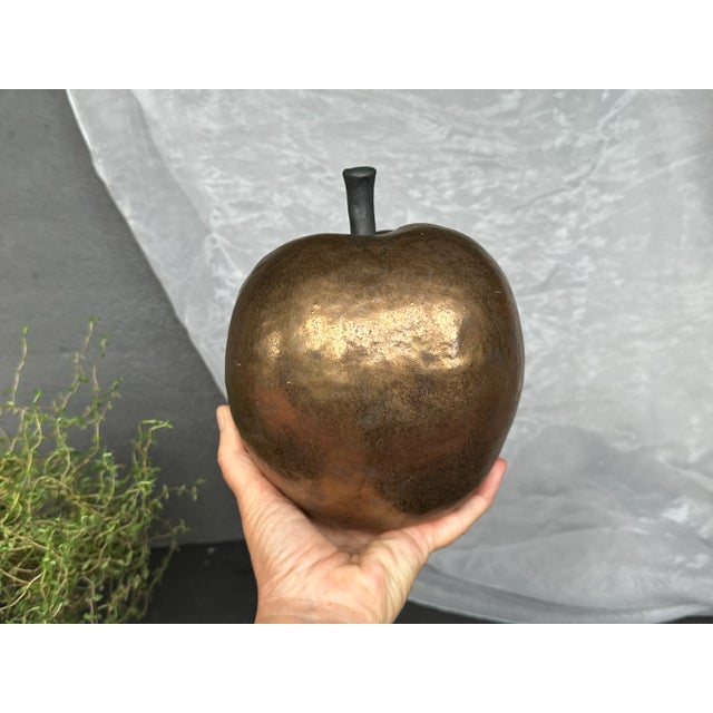 Bronze Studio Art Pottery Large Apple Figurine Sculpture For Sale - Image 8 of 12