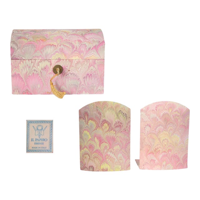 Italian Il Papiro Firenze Marbled Desk Set For Sale