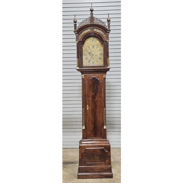 Store Item: Famous English Mahogany Tall Case Clock made by Samuel Toulmin London circa 1770 Description: Clock features...