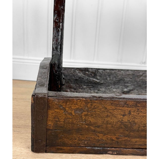 Antique Primitive Wood Iron Strapped Machinist Tool Chest Caddy For Sale - Image 11 of 14