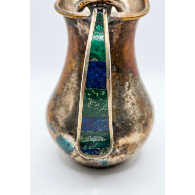 Vintage Los Castillo Taxco Silver Plate & Copper Mixed Metal Bird Pitcher Mosaic Inlay For Sale - Image 6 of 8