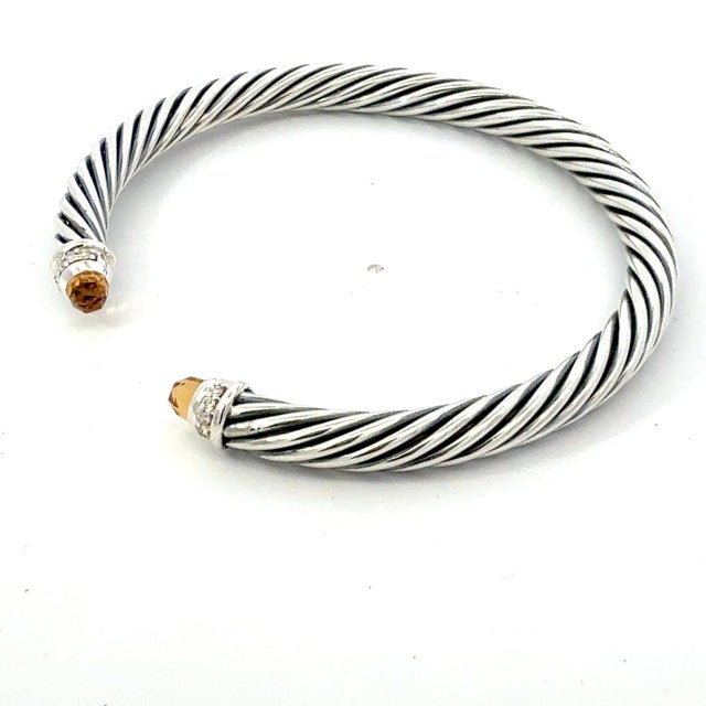 Traditional 1990s David Yurman Citrine and Diamond 5mm Cuff Bracelet Silver Estate For Sale - Image 3 of 6