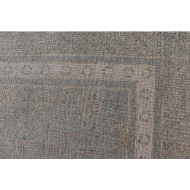 Afghan Khotan Rug With Geometric Design in Shades of Light Blue and Taupe For Sale In Atlanta - Image 6 of 12