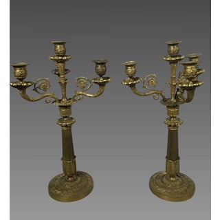Pair of Bronze Candelabra in the Restoration Style, 19th Century For Sale