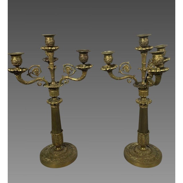 Pair of Bronze Candelabra in the Restoration Style, 19th Century For Sale