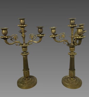 Pair of Bronze Candelabra in the Restoration Style, 19th Century