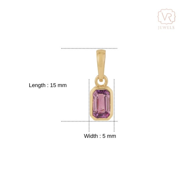 14k Solid Gold Modern Pink Sapphire Dainty Charm Pendant for Her For Sale - Image 12 of 16