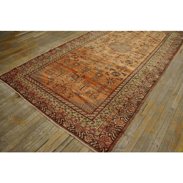 Early 20th Century 1900s Salmon Medallion Antique Chinese Khotan Rug 5'8" X 11'4" Handknotted Wool Carpet For Sale - Image 5 of 6