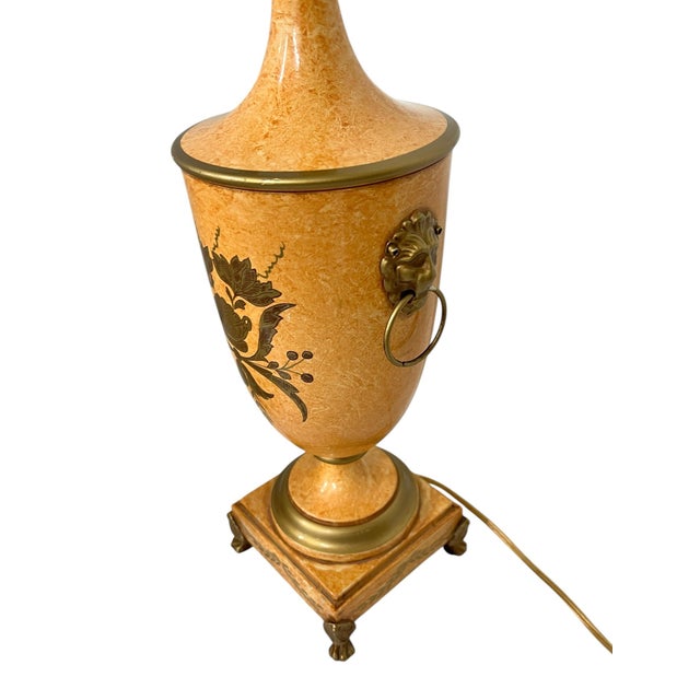 Mid 20th Century Vintage Made in Italy Urn Style Lamp, Footed Base Lions Head Knockers, Linen Shade For Sale - Image 5 of 10