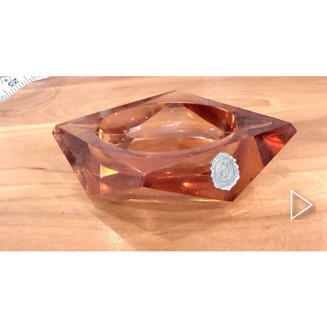Mid-Century Modern Mid 20th Century Salmon-Pink Sommerso Faceted Glass Bowl / Ashtray, Attributed to Murano For Sale - Image 3 of 4