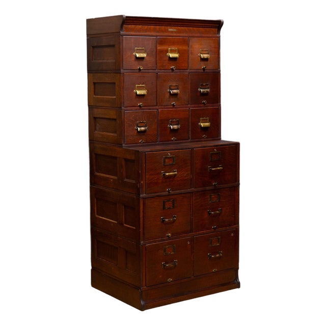 Monumental Mahogany Yawman and Erbe 15 Drawer Modular File Cabinet c.1910 For Sale