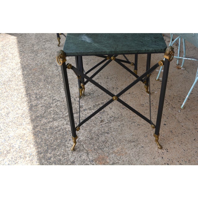 1970s Neoclassical Green Marble Top / Brass Lions / Paw Feet Metal Coffee Table & End Table Set For Sale - Image 15 of 18