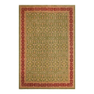 Boho Chic Ziegler Green Red Hand-Knotted Wool Rug - 11'10'' X 17'10'' For Sale