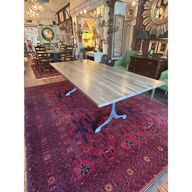 Custom Industrial Flooring Dining Table With Modern Wishbone Steel Legs For Sale In Philadelphia - Image 6 of 16