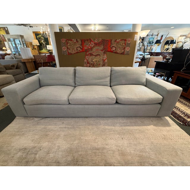 Contemporary Contemporary Light Blue Linen Sofa For Sale - Image 3 of 12