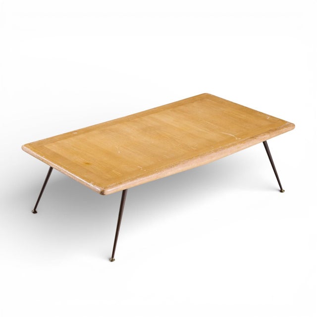 t.h. Robsjohn Gibbings for Widdicomb Mid Century Brass Leg Mahogany Coffee Table Bench For Sale - Image 9 of 10