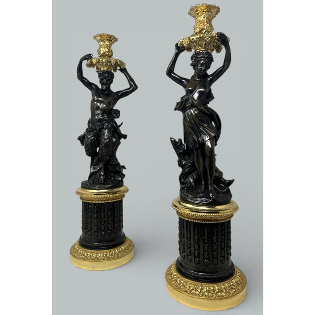 Early 19th Century Antique Pair French Bronze Ormolu Candlesticks Albert-Ernest Carrier-Belleuse For Sale - Image 5 of 13