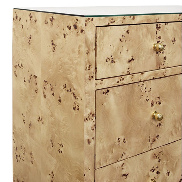 Wood Matthew Izzo Home Michelle Light Burlwood Four Door Chest With Glass Top and Brass Knobs For Sale - Image 7 of 9