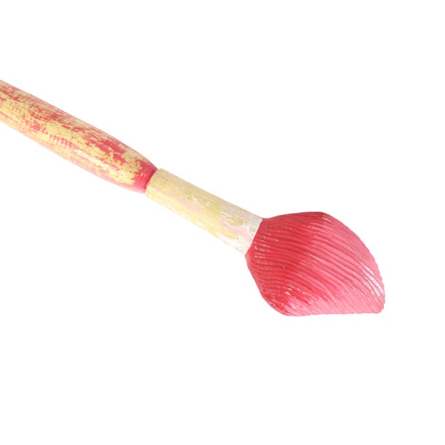 Mid 20th Century Vintage Handmade Carved Wood Red Paintbrush Sculpture For Sale - Image 5 of 6