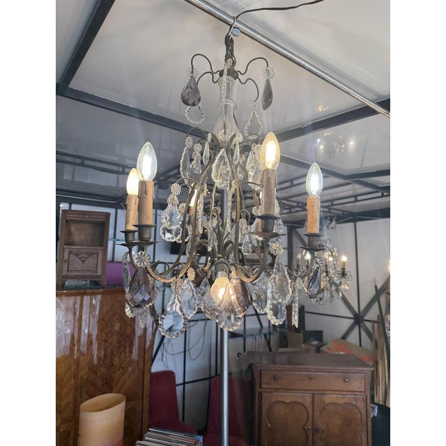 Louis XV 9-Light Cage Chandelier with Crystal Drops For Sale - Image 6 of 9