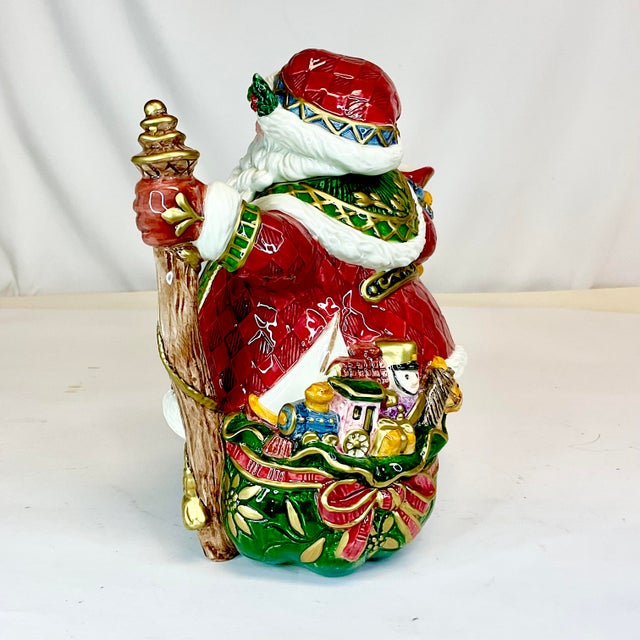 1980s 1980s Vintage Majolica Hollywood Regency Americana Fitz & Floyd Christmas Santa Tea Pot. For Sale - Image 5 of 10