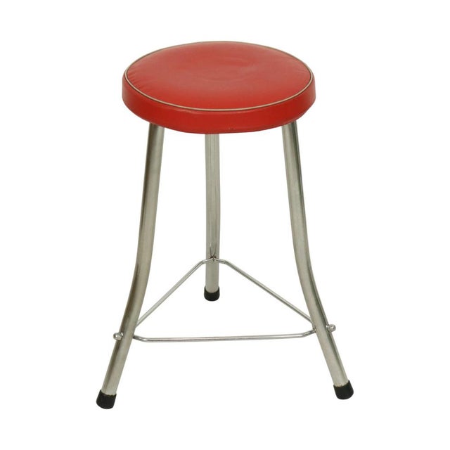 Metal Stool in Red Faux Leather and Chrome from Brabantia, 1950s For Sale - Image 7 of 13