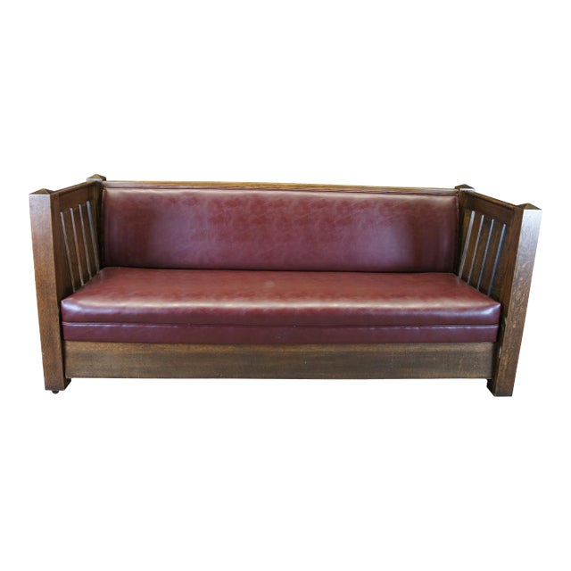 Late 19th Century Antique Kroehler Mission Quartersawn Oak Sofa Couch Unifold Davenport Bed For Sale
