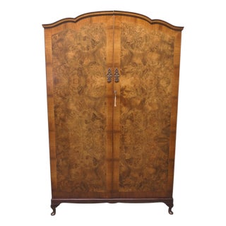 Vintage Art Deco Bur Walnut Compact Shelved Wardrobe, 1930 For Sale