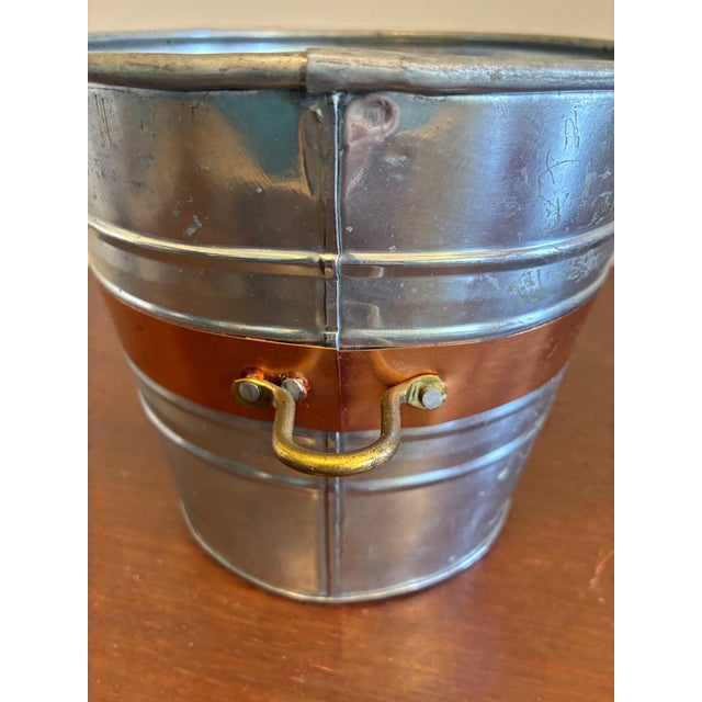 Vintage Metal Bucket With Copper Accent Band and Brass Handles For Sale In Oklahoma City - Image 6 of 9