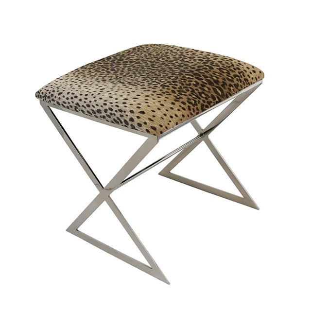 Worlds Away Matthew Izzo Home - X Side Stool in Cheetah Velvet Upholstery and Polished Nickel Base For Sale - Image 4 of 4