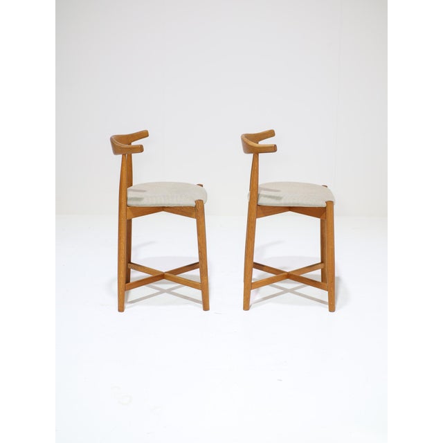 Beige Vintage Danish Cowhorn Bar Stools in Oak from Findahls Møbelfabrik, 1960s, Set of 2 For Sale - Image 8 of 14