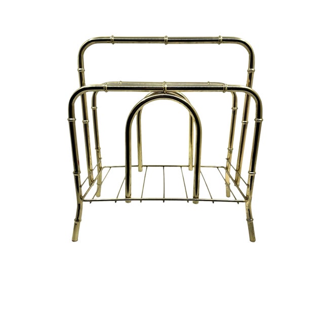 Mid-Century Modern 1970s Vintage Brass Bamboo Magazine Rack For Sale - Image 3 of 7