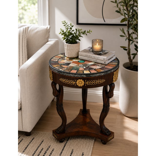 A highly decorative antique Victorian specimen marble top centre table raised upon an outstanding carved mahogany base...