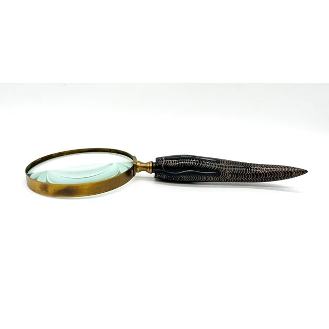 English Vintage Magnifying Glass With Hand-Carved Horn Handle | English Sporting Style Desk Accessory | Gentleman’s Library Decor For Sale - Image 3 of 9
