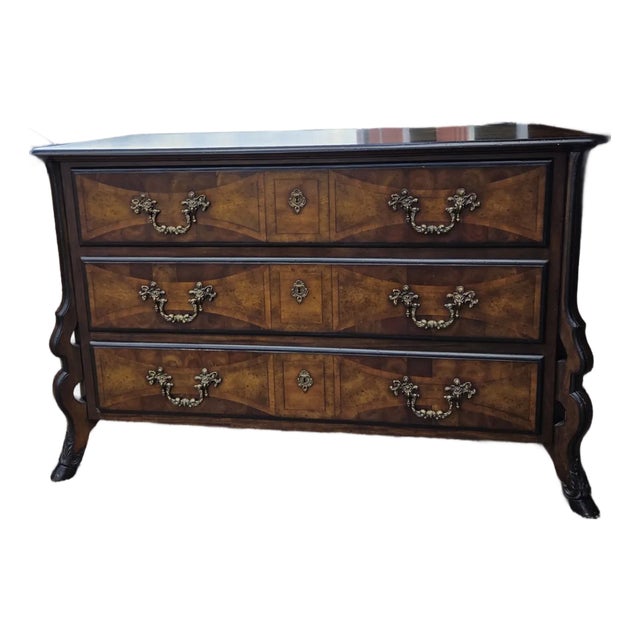 John-Richard "European Crossroads" Clad Copper & Burl Wood 3-Drawer Commode For Sale