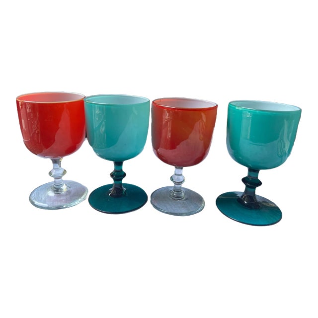 Mid-Century Italian Carlo Moretti Green and Red Glasses- Set of 4 For Sale
