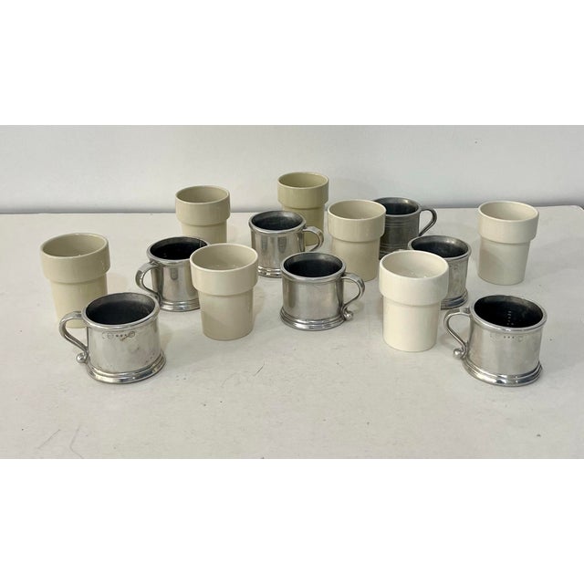 Vintage Wilton Pewter Finish Cups With Ceramic Inserts- 14 Pieces For Sale - Image 4 of 9