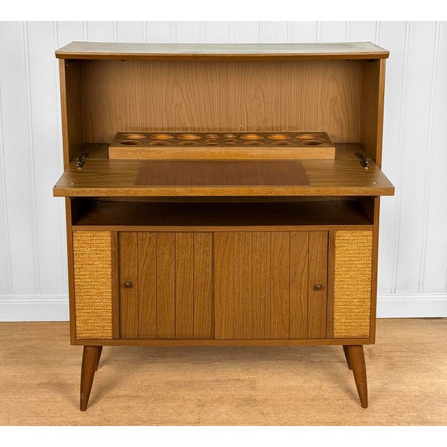Mid-Century Modern Mid 20th Century Modern Walnut Drop Front Dry Bar Cabinet For Sale - Image 3 of 14