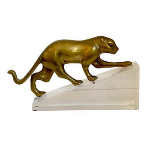 20th Century Bronze Panther Sculpture on Lucite Base