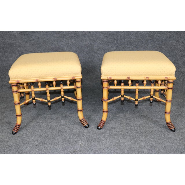 1950s Pair Regency Style Faux Bamboo Benches or Stools by Hickory Chair For Sale - Image 5 of 12