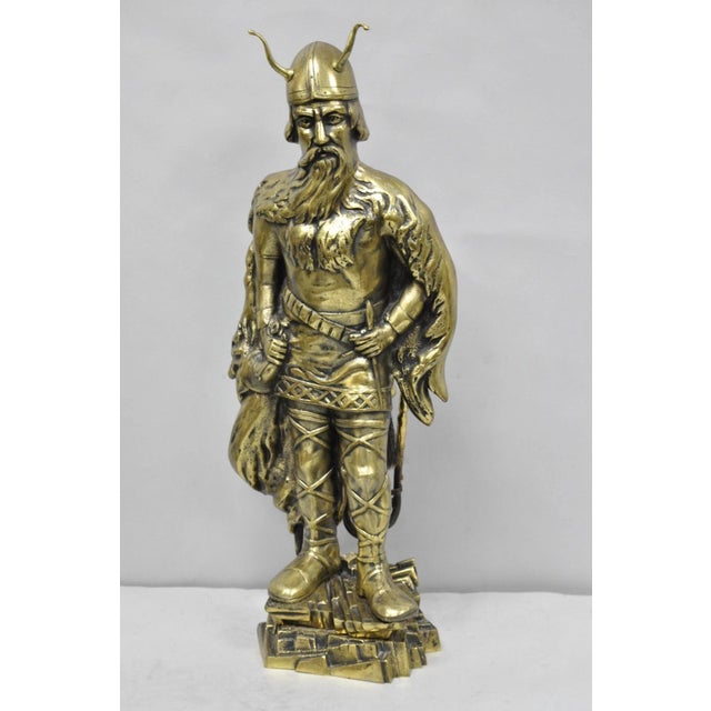 Vintage Scandanavian Viking Soldier Figure Solid Brass Fireplace Tool Set For Sale - Image 17 of 17