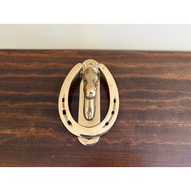 Mid-Century Modern Vintage Cast Brass Horse Head and Horseshoe Door Knocker For Sale - Image 3 of 10